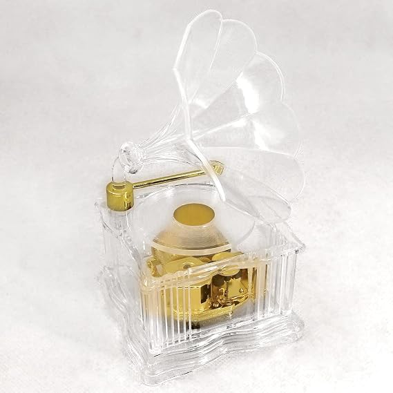 SOFTALK Acrylic Music Box Clockwork Creative Musical Boxs Beautiful Melody for Christmas, Birthday Valentine's Day Gifts (Acrylic Transparent Gramophone, Tune:Moonlight Densetsu)