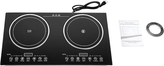 Portable Electric Dual Induction Cooker with 8 Gear Firepower, Powerful Cooktop Countertop Double Burner Hot Plate with LED Touch Screen, Controllable Induction Stove Top, 110V 1200W