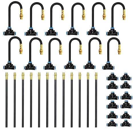 Bluepro Drip Irrigation System 7.8inch 1/4", 2026-Upgrade Garden Sprinkler Kit with 12PCS 360 Adjustable Copper Nozzles, Automatic Misting Watering System for Raised Beds, Greenhouse, Lawn, Patio