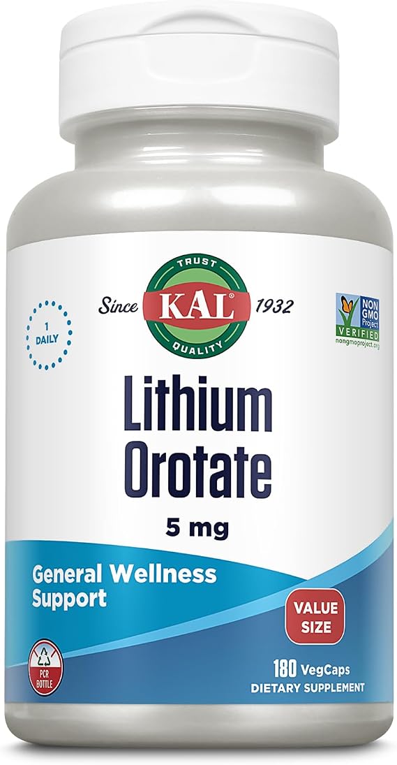 KAL Lithium Orotate 5 mg, 180 VegCaps