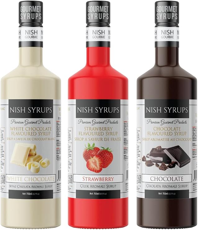 Nish Çikolata, Çilek, Beyaz Çikolata Aromalı Şurup 3'lü Set (3x700 ML) - Pet Şişe
