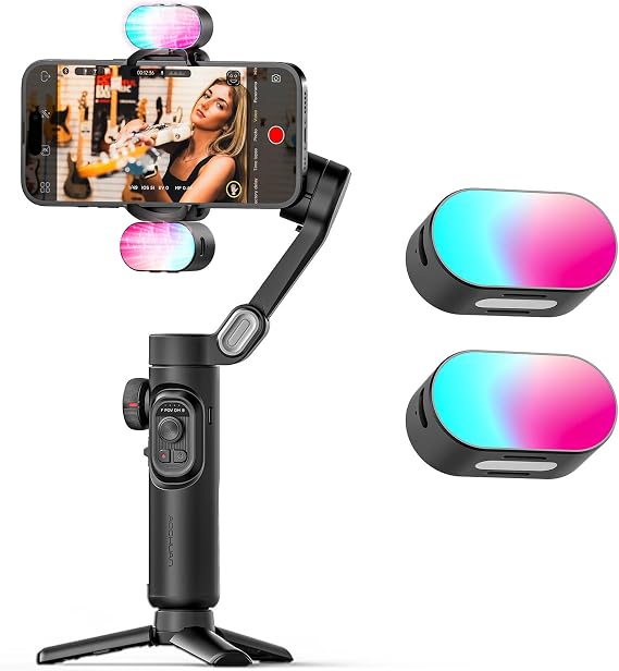 Gimbal Stabilizer Smartphone iPhone Video: iPhone Stabilizer Gimbal Smartphone Foldable 3-Axis Handheld Portable Android Gimbal with Two RGB Fill Light