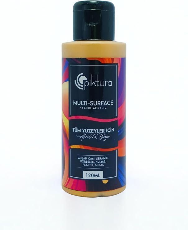 Multi-Surface Hibrit Akrilik Boya, 120ml, Su Bazlı, Ahşap Cam Seramik Metal Kumaş Plastik için (Metalik Altın)