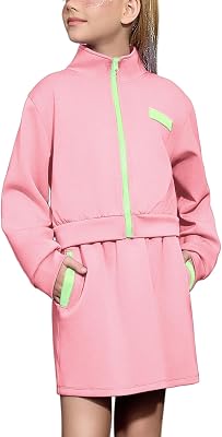 CHILDRENSTAR Girls Zip Up Sweatshirts and Skirt Sets 2 Pieces Fall Outfit Color Block Activewear Skorts For Kids