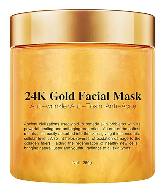 24K Gold Peel Off Face Mask, Rejuvenating Collagen Facial Mask For Flawless Skin, Reduces Fine Lines & Wrinkles, Clears Acne, Minimizes Pores, Moisturizes & Firms Up Your Skin, 250g
