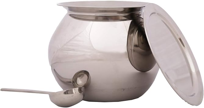 Subaa Stainless Steel Handi/Pongal Pot/Gundu/Cooker/Aandi (Silver) with lid and Spoon (3 Liter)