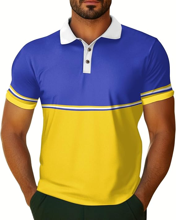 Light in The Box Clothing Yellows Mens Polo Shirts Short Sleeve Fashion Striped Golf Tops Casual Raglan Business Utton Down T-Shirts L