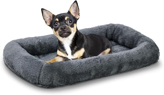 Patas Lague Small Dog Bed Bolster Pet Crate Mat 16''x12'' Dark Grey