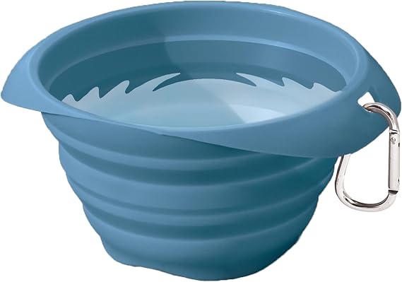 Kurgo Collaps-A-Bowl, Blue | Collapsible Travel Dog Bowl, Holds up to 24oz, Food-Grade Silicone, PVC & BPA-Free, Dishwasher Safe, Includes Carabiner Clip