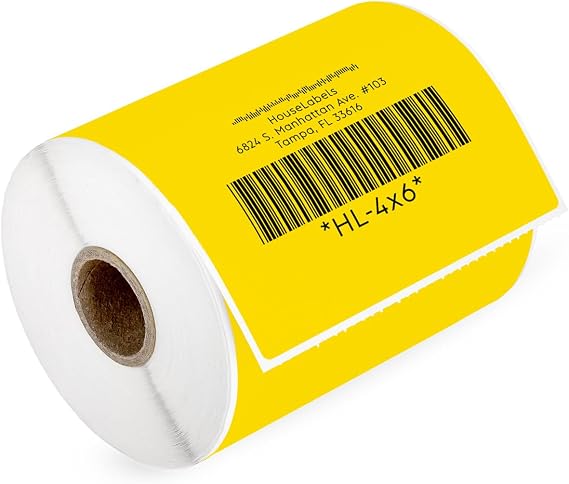 Compatible with Zebra, 1" Core, Yellow, 4" x 6" | Shipping Labels Compatible With Zebra and Rollo Printers, 1 Roll / 250 Labels per Roll