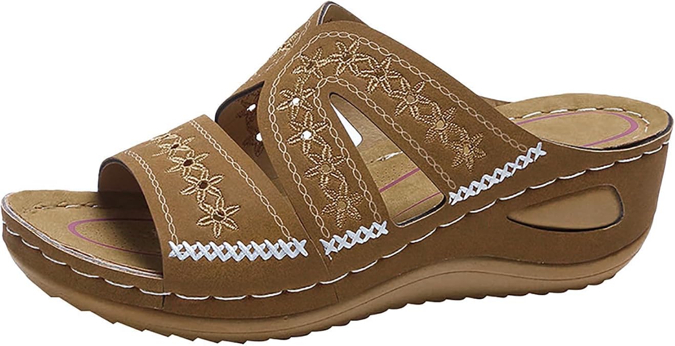 Orthopedic Sandals For Women 2025,Women's Arch Support Wedge Sandals Casual Platform Slip-On Open Toe Summer Womens Comfortable Dressy Beach Slippers Women Wide Width Walking Shoes for Daily Wear