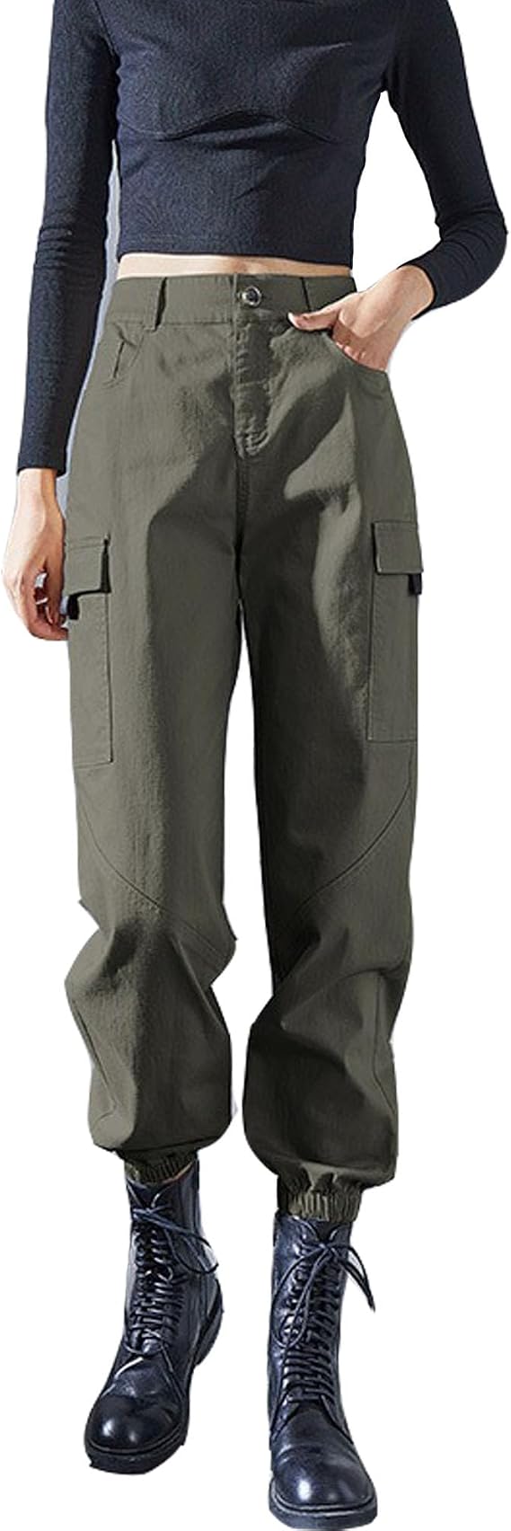 Streetwear Plain Functional high Waisted Cargo Pants Casual Jogger Drawstring Hiking Cargo Pants for Women