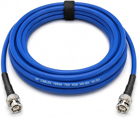 AV-Cables Belden 1694A HD-SDI BNC to BNC Cable | RG6 75 Ohm | SD, HD, 3G & 6G-SDI Blue 75ft