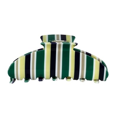 Almere Hair Claw Clip, Striped and Camo Pattern, Womens Hair Accessories for Thick or Thin Hair, 4 inch No-Slip Green Neutral Stripe