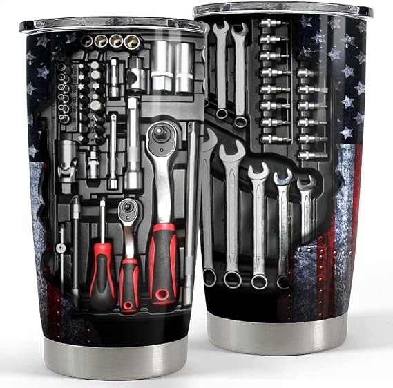 SANDJEST Mechanics Tumbler Mechanic Dad Tool Box 20oz Tumblers with Lid Gift for Daddy Father Papa Christmas Birthday Fathers Day