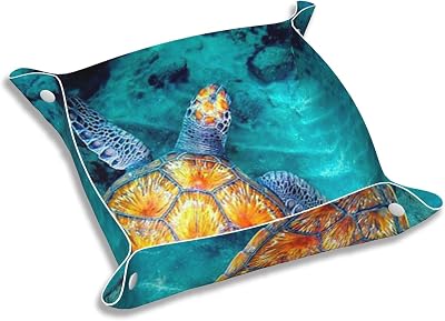 Valet Tray Gifts for Women Wife Girlfriend Girls – Catchall Bedside Vanity Tray, Nightstand Caddy Leather Holder for Keys, Wallet, Coins, Trinkets & Jewelry Sea Turtle 008