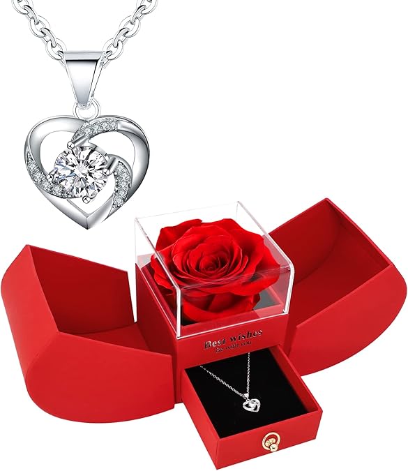 Valentine's Day Gift, Save Rose Necklace for Girlfriend, Rose Box, Rose Necklace, Gift for Girlfriend Mom Sister, Forever Rose, Eternal Rose, Gift for Her