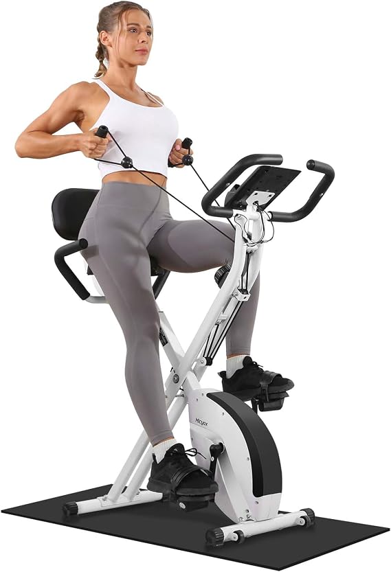 Exercise Bike, Micyox Magnetic Foldable Indoor Cycling Bike with LCD Display and Heart Rate Sensor Home Workout Bike with Resistance Bands Space-saving Fitness Exercise Equipment