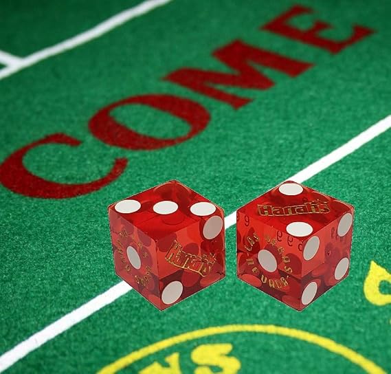 Cyber-Deals Wide Selection Craps Bundle Set: Las Vegas Style Felt Layout + Pair 19mm Authentic Nevada Casino Table-Played Dice (Harrah's (Red Polished))