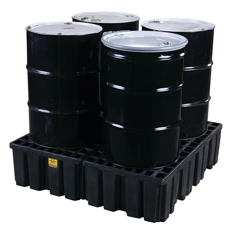Eagle 4 Drum Spill Containment Pallet with Forklift Pocket, No Drain, Black