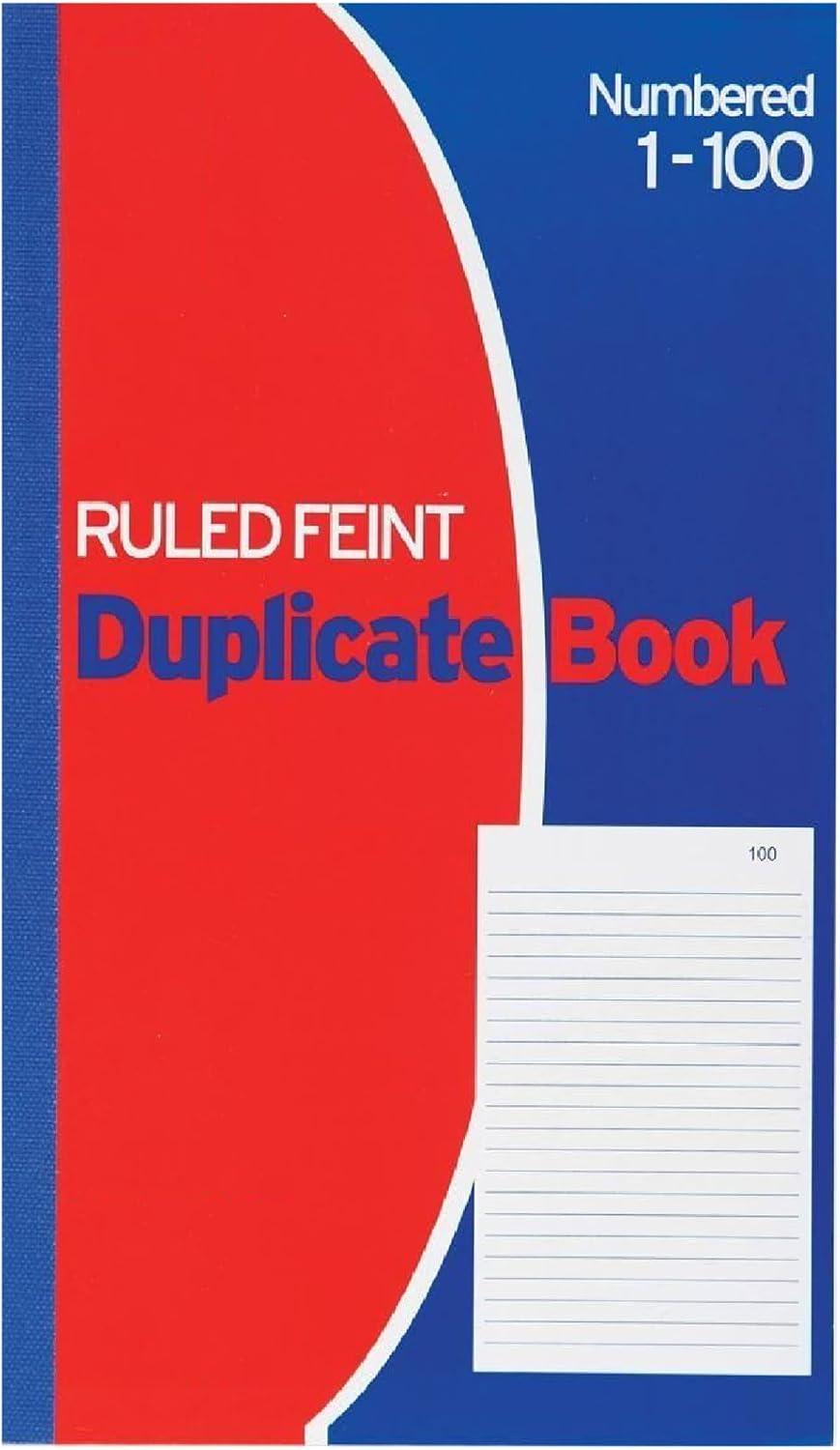 Ruled feint memo Duplicate Book - Numbered 1-100 with Index Sheet (210 x 127mm / 8.25 x 5 inches) - Pack of 5 Books