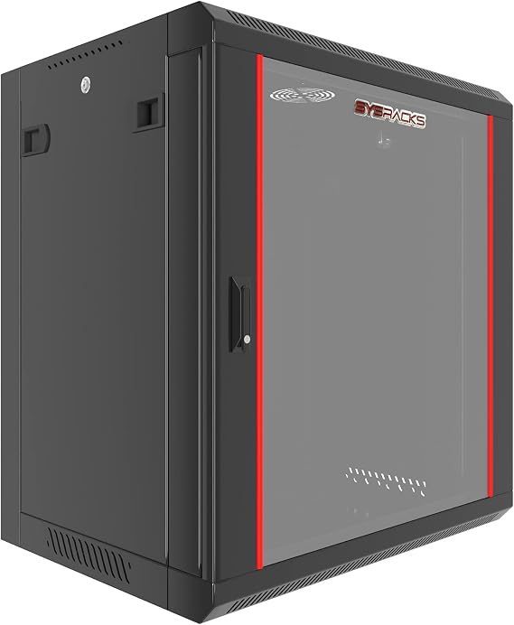 Sysracks - Network Data Cabinet - 12U Rack Mount - Wall Mount IT Rack - Locking - Server Rack - 18-Inch deep Data Rack - Locking Server Rack Cabinet Glass Door