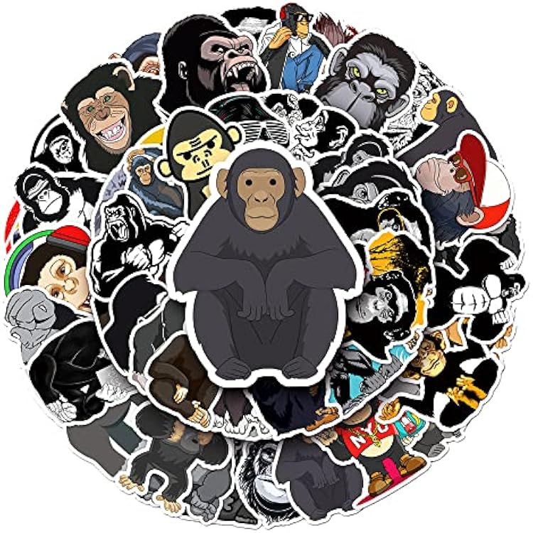 Trendy Gorilla Vinyl Stickers, 50 PCS Waterproof Cartoon Animal Decals for Laptops, Scrapbooking, Journals, Notebooks, Water Bottles, Suitcases, Phones & DIY Decor