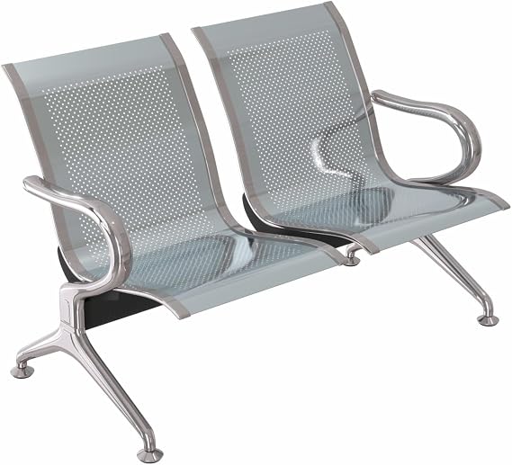 Kinsuite 2-Seat Reception Chairs - Waiting Room Chairs with Arms & Stainless Steel Frame, Waiting Room Bench Lobby Chairs for Office Airport Bank Hospital, Grey
