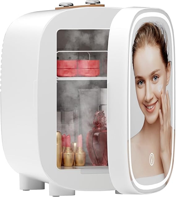 LIGIANT DF01A Mini Fridge, Low Noise w/ 3-Level Dimmable LED Light Mirror, 4L Mini Fridge for Bedrooms, Cooler & Warmer, Portable Design for Multiple Uses - Bedroom, Office, and Travel