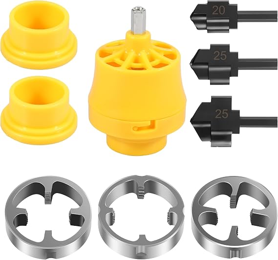 Electric Drill Compatible Pvc Pipe Threader Kit, PVC Thread Maker Tool for Electric Drill, Pipe Threader Plumbing Tool, PVC Pipe Threader Set, Plastic Pipe Tap Die Set 1/2", 3/4", 1"