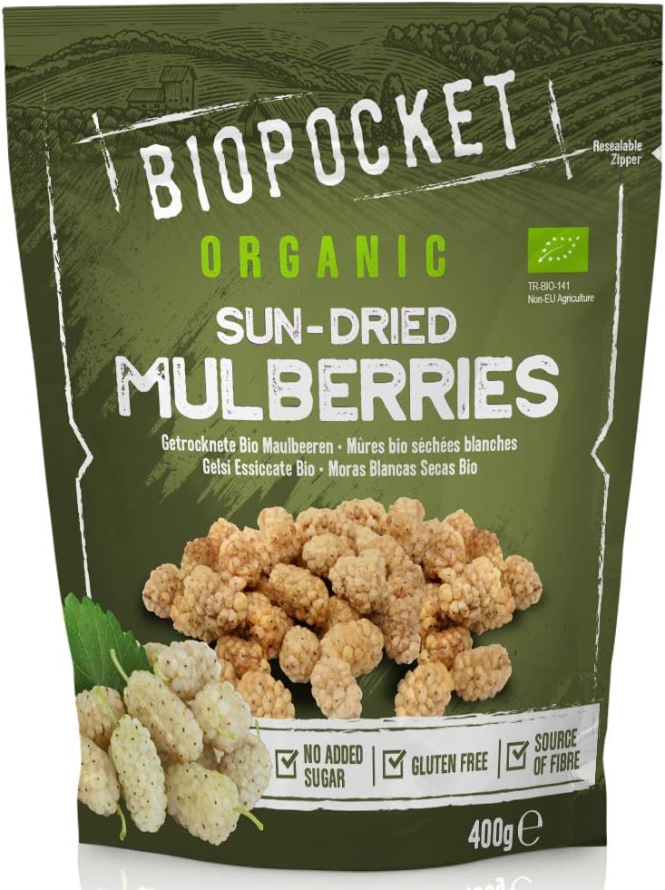 Biopocket Organic Dried Mulberries, 2 x 400 g