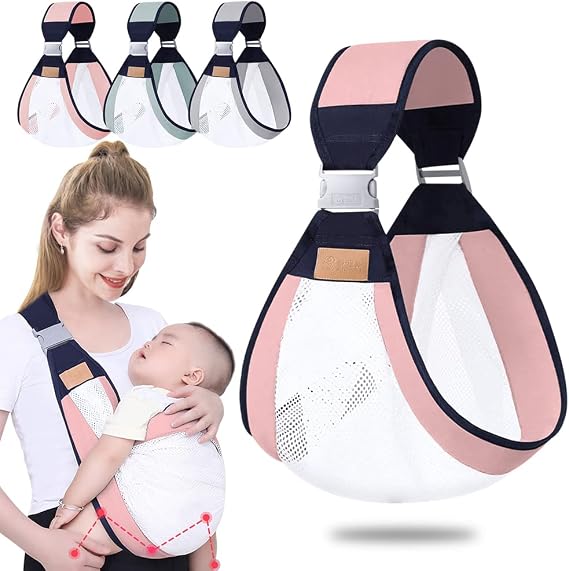 Baby Sling for Newborns, Baby Carrier, Side Carrier, Air Mesh Material, Soft and Skin-friendly, Sling, Baby Carrier, Baby Carrier, Baby Carrier, Baby Strap, Side Carrier, Adjustable, Easy to Use, Lightweight, For Babies 0 to 3 Years Old Pink A