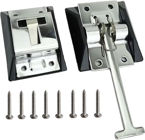 RV Trailer Door Holder Stainless Steel T-Style Catch 5.1'' Entry Door Catch for RV Camper Trailer Exterior Door Hold Hook & Keeper