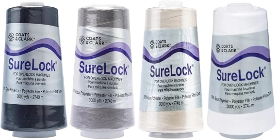 Coats & Clark - SureLock Serger Thread - 4 Cones (Black, Grey, Natural, White)