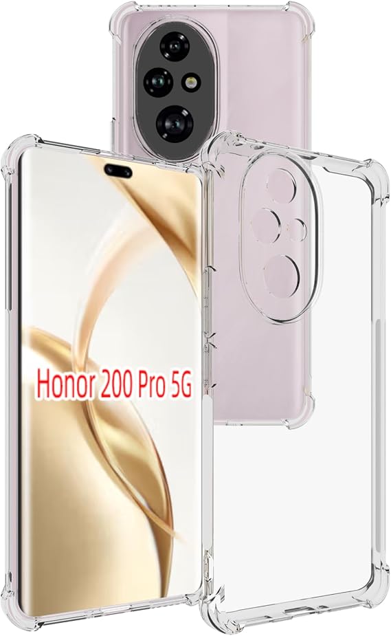 USTIYA Case for Honor 200 Pro Clear TPU Four Corners Military-Grade Protection Cover Transparent Soft funda