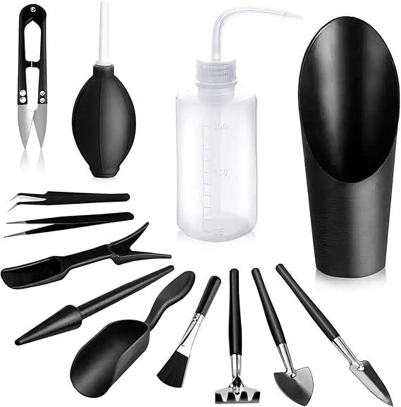 Garden Tool Set 13 Pieces Mini Plant Tool Set Succulent Tools Bonsai Tool Set for Indoor Outdoor Use Black