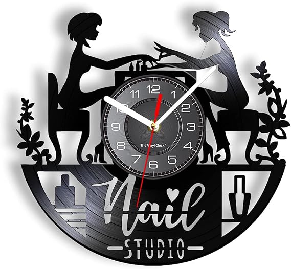 Nail Salon Pattern Vinyl Wall Clock Vintage Silent Wall Clock Home Decor Gift (No Light)