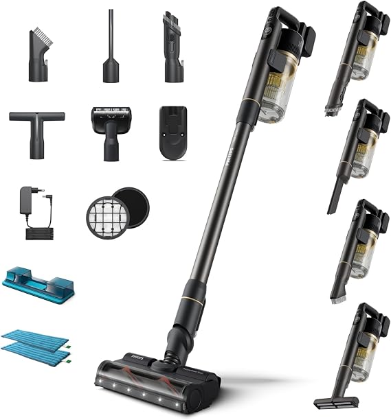 Philips 7000 Serisi Aqua Kablosuz Elektrikli Süpürge – PowerCyclone 12 Teknolojisi, TriActive Akıllı LED Başlık, Islak ve Kuru Kullanım, 80 Dakikaya Kadar Çalışma Süresi (XC7057/01)