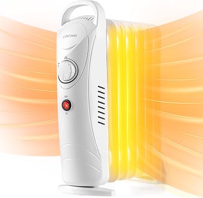 COSTWAY Oil Filled Radiator Heater, 700W Portable Electric Space Heater with Adjustable Thermostat and Overheat Protection, Heat Up 120 Sq.Ft, Perfect for Indoor Use White