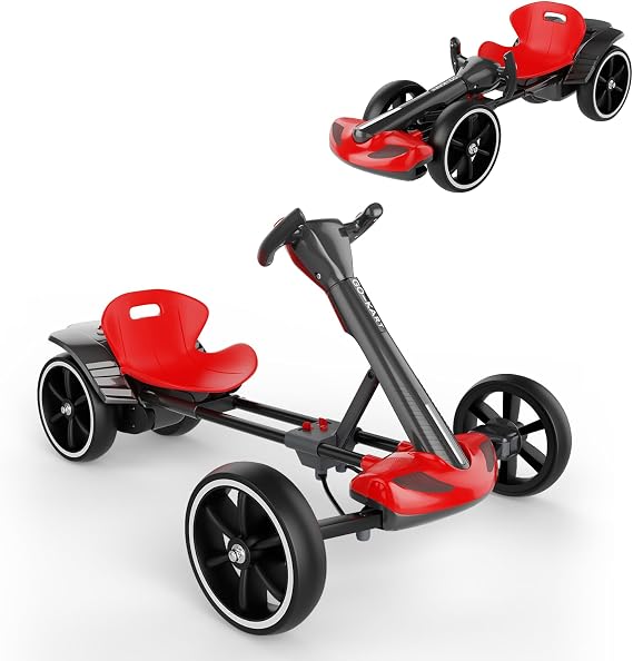 Go Kart Electric Karting with Length Adjustable Seat, Ride on Toy with Music, Horn,Max Load 66lbs Crazy Cart for Kids 3-6 Years Old, 390W Motor, 2 Hours Range