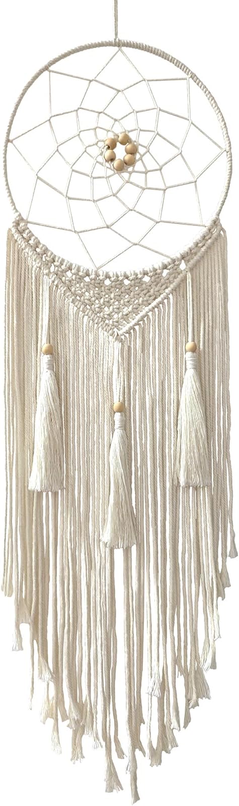 Dream Catcher Macrame Wall Hanging, Boho Decorations for Bedroom Living Room Wedding Party Home Decor, 14" Inner Dia, with 5.9ft Cotton Rope