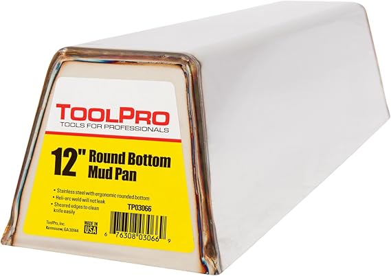 TOOLPRO 12 in. Contoured-Bottom Stainless Steel Mud Pan - Drywall Taping Pan with Tapered Sides and Sheared Edges