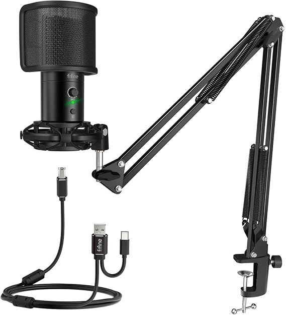 FIFINE T683 USB Microphone Kit with Arm Stand for Podcast, Recording | Studio Mic Bundle for Twitch Discord, Condenser Mic Set for YouTube Zoom, Mute Button & Gain, USB C & A Plug