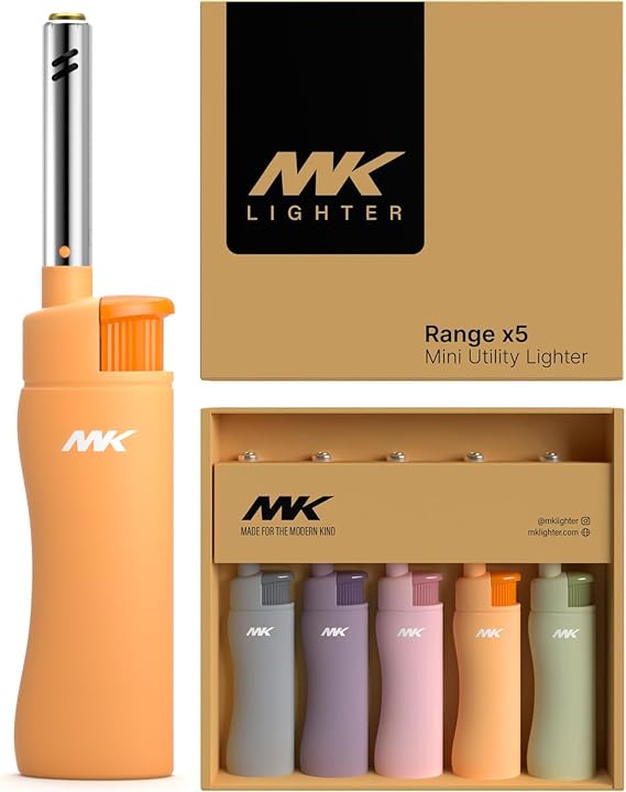 MK Candle Lighter, Butane Refillable Wind-Resistant Flame, 5-Pack for BBQ, Camping, Outdoor Use (New Pastel-5pc)