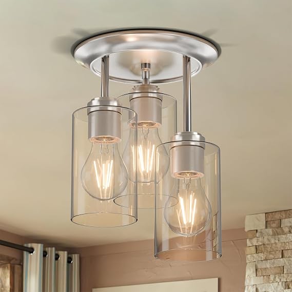 Kalium 3-Lights Semi Flush Mount Ceiling Light Fixture Silver for Kitchen