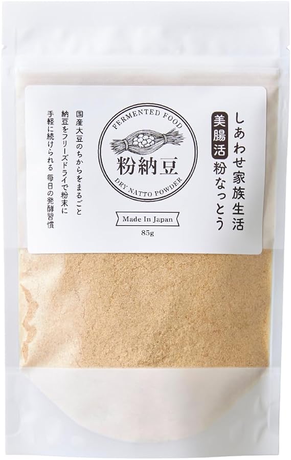 Shiawase Family Life, Beautiful Intestinal Activity, Powdered Natto, 3.0 oz 85 g x 1 Bag, 100% Japanese Soybeans, Additive-free, Natto Kinaze, Natto Protein, Vitamin K
