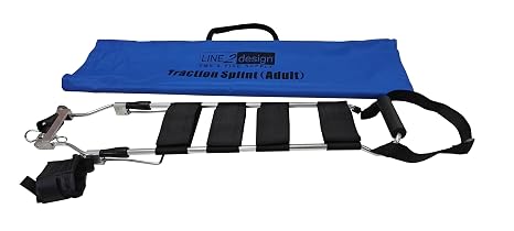 LINE2design Adult Traction Splint 4 Leg Straps - Portable Lightweight Immobilization System First Aid Splint with Carrying Case - Patient Transport Adjustable Ankle Straps to Reduce Pain & Bleeding