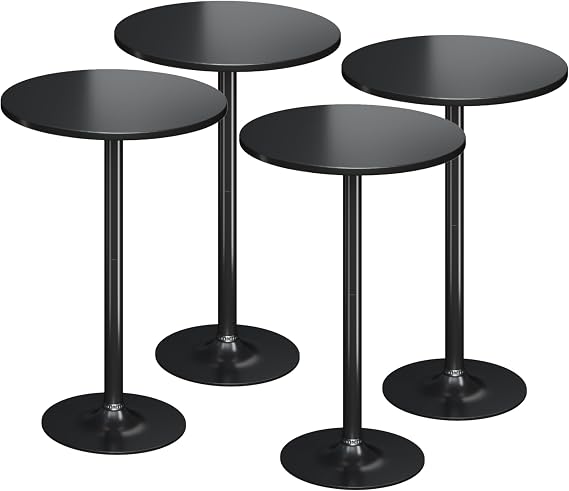 Flamaker Round Bistro Pub Table Modern Style Metal Base MDF Top Cocktail Bar Table Counter Bar Height for Pub, Dining Room, Party (4, Full Black)