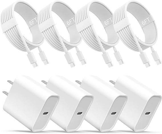 iPhone 17 16 15 Charger, USB C Charger, 4Pack Fast Wall Charging with Cable
