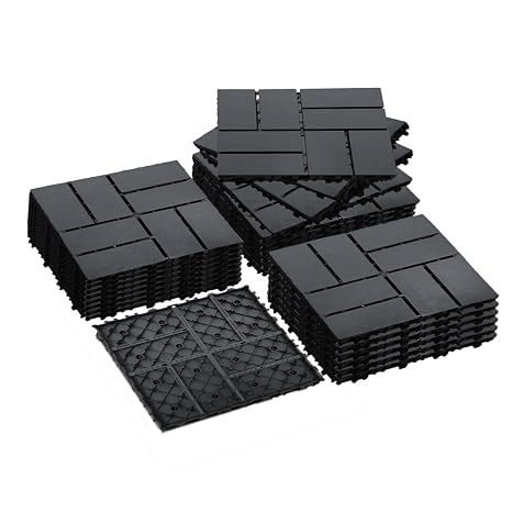 Plastic Interlocking Deck Tiles Outdoor All Weather Waterproof 36 PCS 12""x12"" Flooring Deck Tiles Patio Floor Tile for Pool Balcony Backyard Porch, DARK GREY